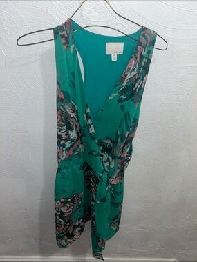 Greylin Teal Floral Faux-Wrap Dress with Pink Accents